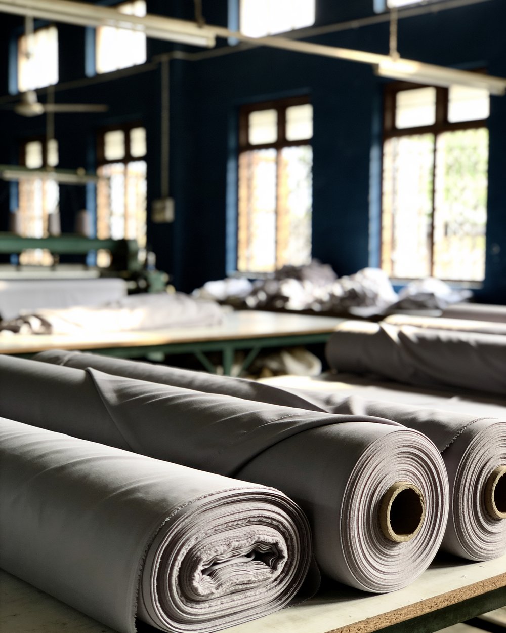 Rolls of poly-viscose and blended fabric for garment manufacturing